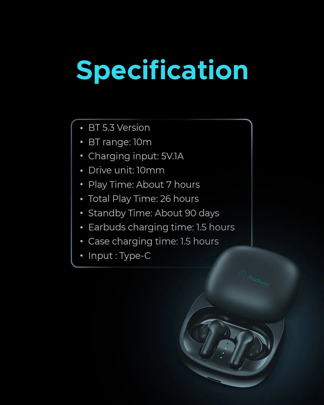 Audionic Airbud 550 Quad MIC ENC Earbuds, Gaming Mode, IPx4 Water Proof TWS Wireless Earbuds With 26 Hour Playtime Bluetooth Ear buds And Headphones